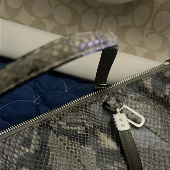Coach Snake Print Satchel Bag - Black and Tan - Picture 6 of 10